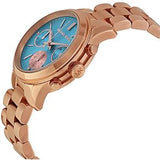 Michael Kors Runway Chronograph Turquoise Dial Rose Gold Steel Strap Watch For Women - MK6164