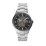 Fossil Forrester Automatic Skeleton Black Dial Silver Steel Strap Watch for Men - ME3180