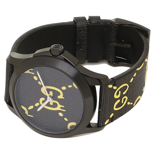 Gucci G Timeless Ghost Black Dial Black Leather Strap Watch For Men