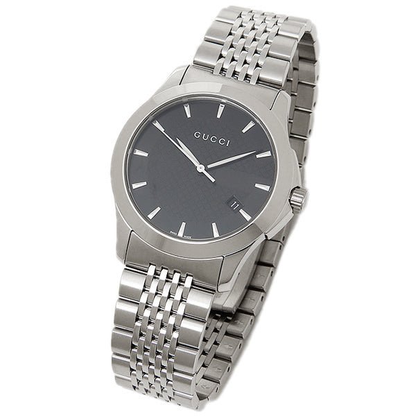 GUCCI Gタイムレス　時計　メンズ　YA126402 Gucci G Timeless Black Dial Silver Steel Strap Watch For Men