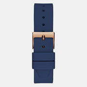 Guess Multifunction Crystals Rose Gold Dial Blue Rubber Strap Watch For Women - GW0439L4