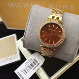 Michael Kors Darci Amber Dial Gold Steel Strap Watch for Women - MK3408