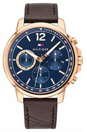 Tommy Hilfiger London Chronograph Quartz Blue Dial Brown Leather Strap Watch for Men - 1791532