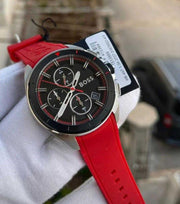 Hugo Boss Volane Chronograph Black Dial Red Rubber Strap Watch for Men - 1513959