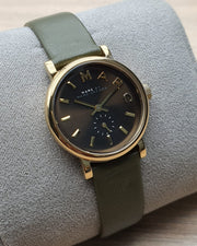 Marc Jacobs Baker Olive Dial Olive Leather Strap Watch for Women - MBM1330