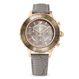 Swarovski Octea Lux Chrono Grey Dial Grey Leather Strap Watch for Women - 5452495