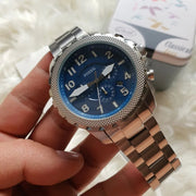 Fossil Bowman Chronograph Blue Dial Silver Steel Strap Watch for Men - FS5604