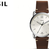 Fossil The Commuter White Dial Brown Leather Strap Watch for Men - FS5275