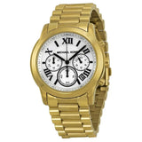 Michael Kors Cooper Chronograph White Dial Gold Steel Strap Watch For Women - MK5916