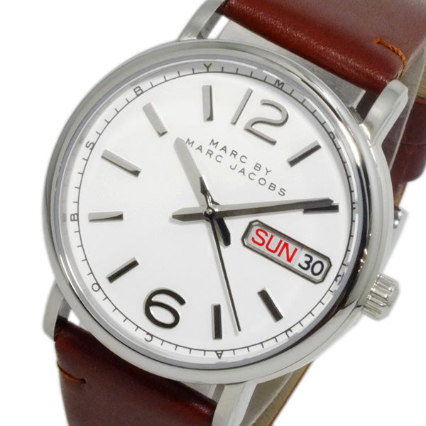 Marc Jacobs Fergus White Dial Brown Leather Strap Watch for 