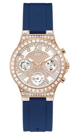 Guess Moonlight Diamonds White Dial Blue Rubber Strap Watch for Women - GW0257L3