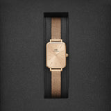 Daniel Wellington Quadro Unitone Rose Gold Dial Rose Gold Mesh Strap Watch For Women - DW00100484
