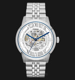 Fossil Townsman Automatic Skeleton Silver Dial Silver Steel Strap Watch for Men - ME3044