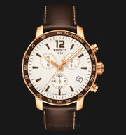 Tissot Quickster Chronograph White Dial Brown Leather Strap Watch For Men - T095.417.36.037.02
