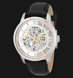 Fossil Townsman Automatic Skeleton Silver Dial Black Leather Strap Watch for Men - ME3041