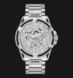 Guess King Quartz Silver Dial Silver Steel Strap Watch For Men - GW0497G1