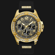 Guess Frontier Crystals Black Dial Black Silicone Strap Watch For Men - W1132G1