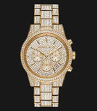 Michael Kors Ritz Three-Hand Glitz Crystals Gold Dial Gold Steel Strap Watch for Women - MK6747