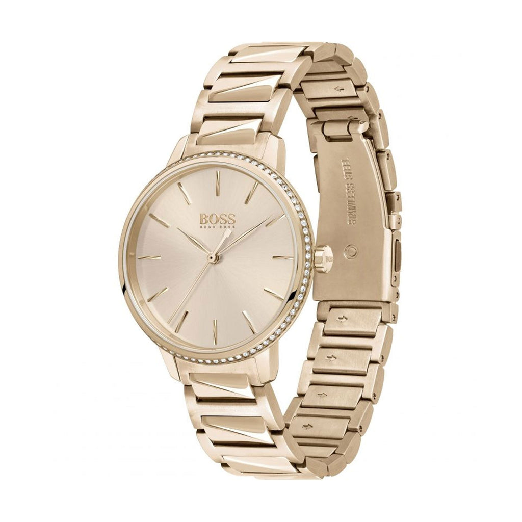 Hugo Boss Signature Gold Dial Gold Stainless Steel Strap Watch for Women - 1502540
