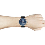 Hugo Boss Skymaster Chronograph Blue Dial Black Leather Strap Watch for Men - 1513783