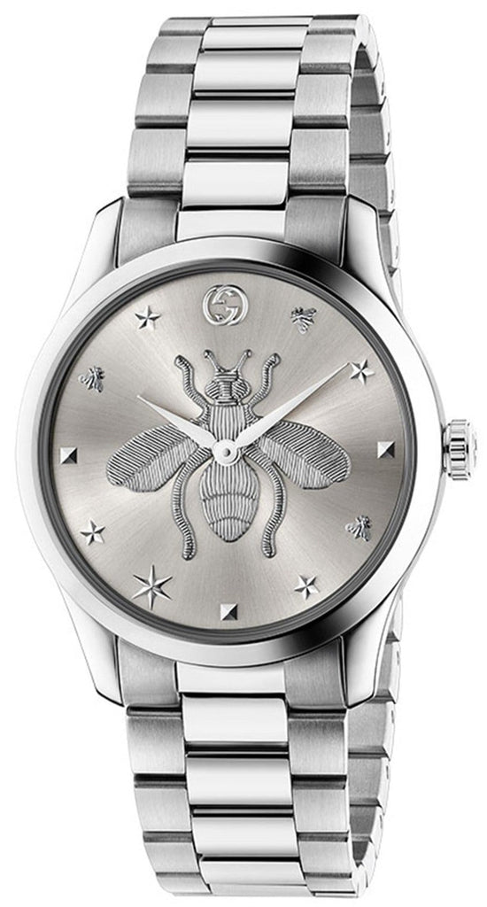 Gucci G Timeless Silver Dial Silver Steel Strap Watch For Women