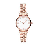 Emporio Armani Gianni T-Bar Quartz White Dial Rose Gold Steel Strap Watch For Women - AR11267