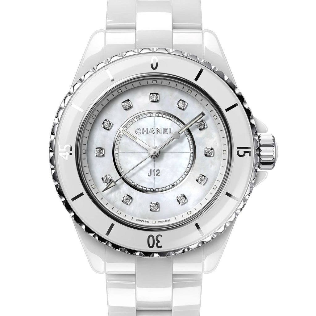 Chanel J12 Diamonds Mother of Pearl White Dial White Steel Strap Watch for  Women Watch for Women