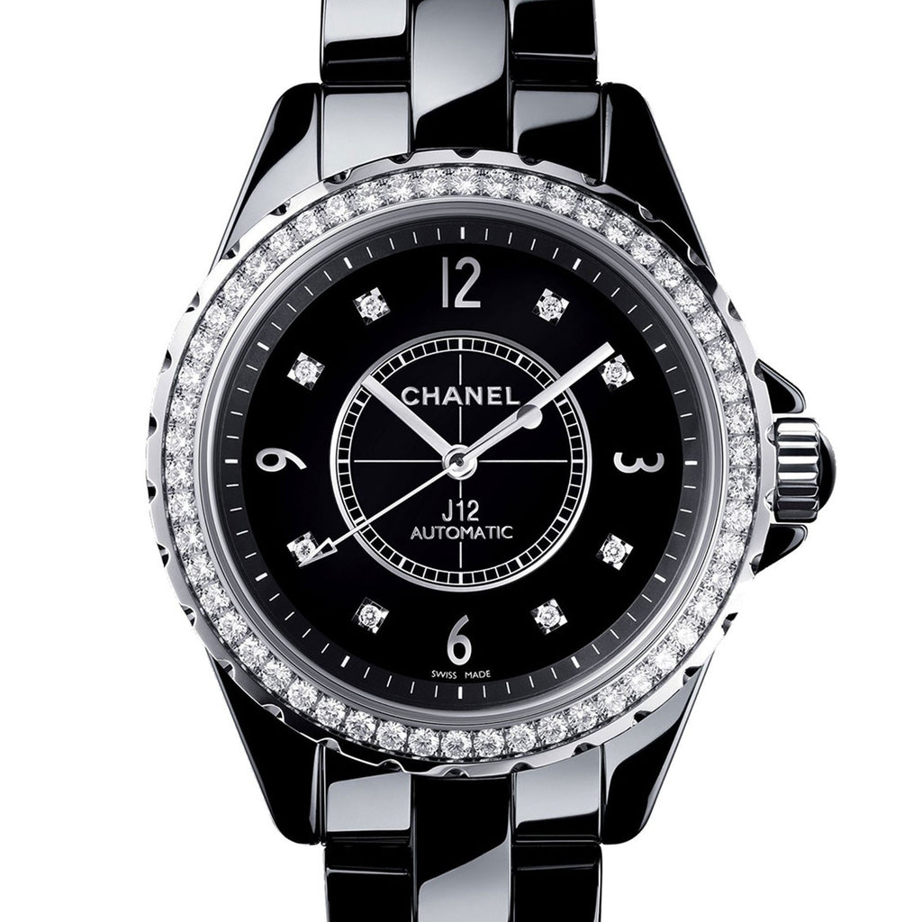 Chanel J12 Diamonds Ceramic Black Dial Black Steel Strap Watch for Women - J12 H3108