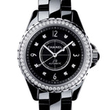 Chanel J12 Diamonds Ceramic Black Dial Black Steel Strap Watch for Women - J12 H3108
