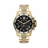 Michael Kors Everest Chronograph Black Dial Gold Steel Strap Watch For Women - MK5828