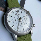 Emporio Armani Chronograph White Dial Green Rubber Strap Watch For Men - AR11022