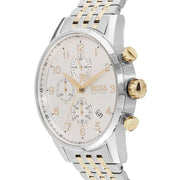 Hugo Boss Navigator Chronograph White Dial Two Tone Steel Strap Watch for Men - 1513499