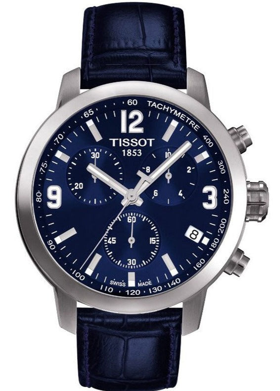 Tissot PRC 200 Chronograph Blue Dial Jam Tangan Tali Kulit Biru Untuk Pria - T055.417.16.047.00