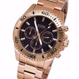 Guess Chaser Chronograph Black Dial Rose Gold Steel Strap Watch for Men - W0170G3