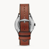 Fossil Forrester Luggage Automatic Skeleton Blue Dial Brown Leather Strap Watch for Men - ME3179