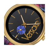 Versace V-Circle The Clans Edition Black Dial Red & Blue Leather Strap Watch for Women - VEBQ00218