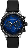 Emporio Armani Mario Chronograph Blue Dial Black Leather Strap Watch For Men - AR11522