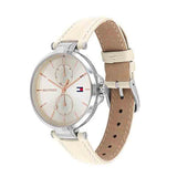 Tommy Hilfiger Angela Silver Dial Cream Leather Strap Watch for Women - 1782123