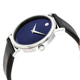 Movado Museum Blue Dial Black Leather Strap Watch For  Men - 2100009