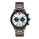 Emporio Armani Mario Chronograph White Dial Black Steel Strap Watch For Men - AR11471