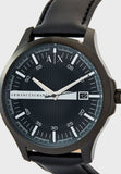 Armani Exchange Hampton Quartz Blue Dial Black Leather Strap Watch for Men - AX2411