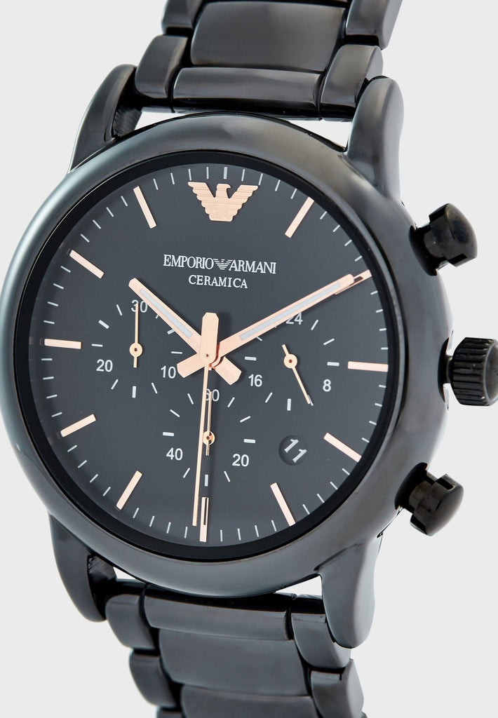 Emporio Armani Luigi Ceramic Chronograph Black Dial Black Strap