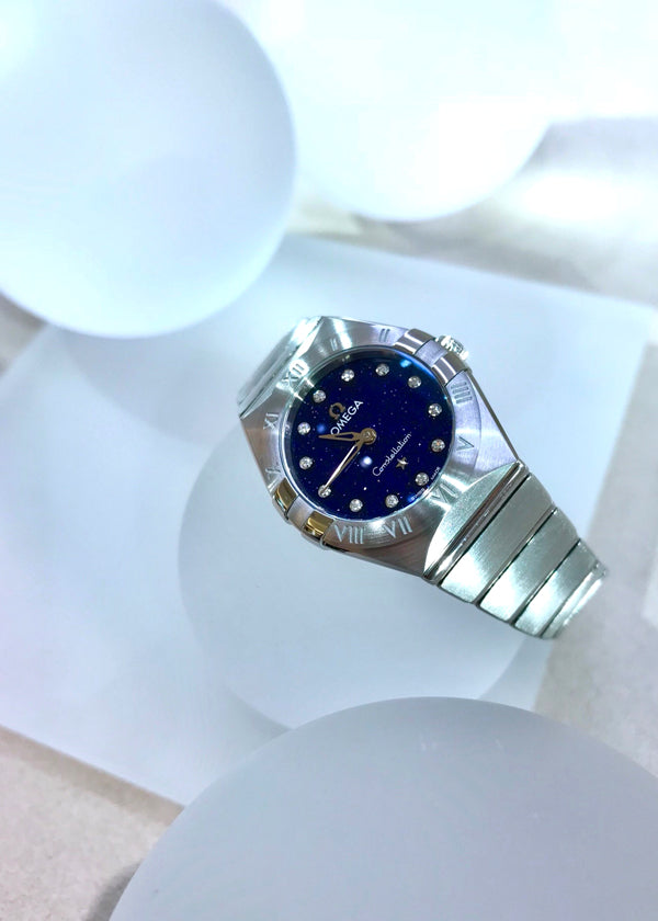 Omega Constellation Manhattan Quartz Diamonds Blue Dial Silver Steel Strap Watch for Women - 131.10.25.60.53.001