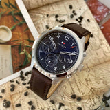 Tommy Hilfiger Asher Chrongraph Blue Dial Brown Leather Strap Watch For Men - 1791855