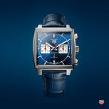 Tag Heuer Monaco Automatic Chronograph Blue Dial Blue Leather Strap Watch for Men - CBL2111.FC6453