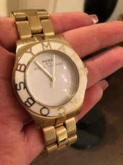 Marc Jacobs Blade White Dial Gold Steel Strap Watch for Women - MBM3050