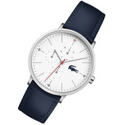 Lacoste Moon Multifunction White Dial Blue Leather Strap Watch for Men - 2010975
