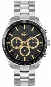 Lacoste Boston Chronograph Black Dial Silver Steel Strap Watch for Men - 2011272