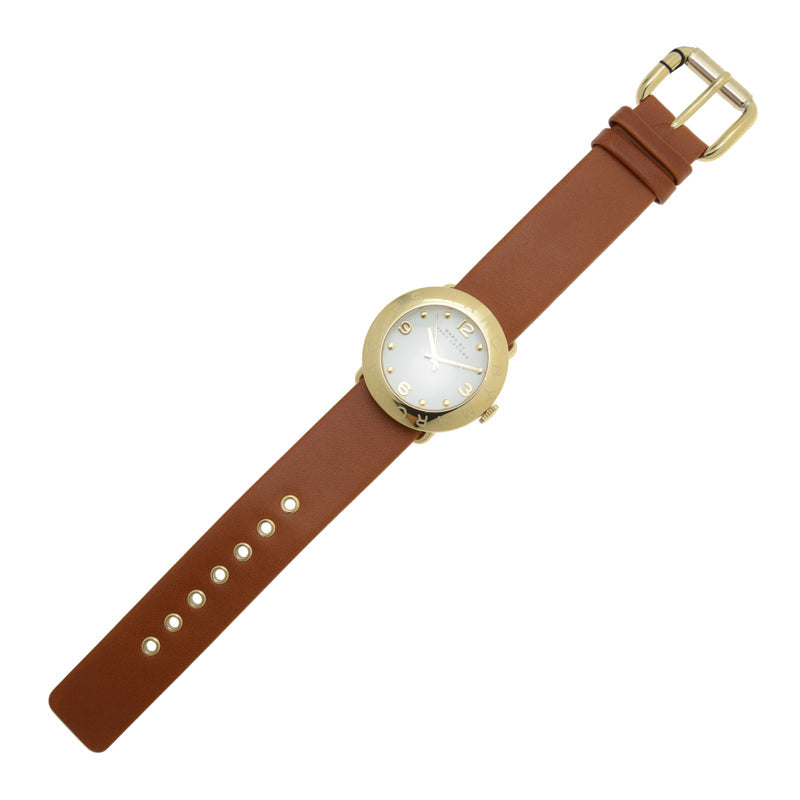 Marc Jacobs Amy White Dial Brown Leather Strap Watch for Women