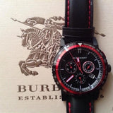 Burberry City Chronograph Black Dial Black Leather Strap Watch for Men - BU9803